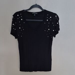 INC International Concepts Black Top with Pearl Accents